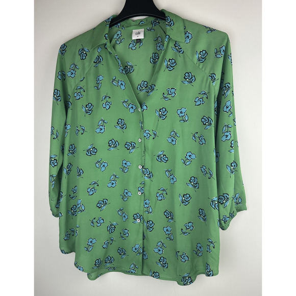 Cabi Kelly Green Floral Blouse Go to Top 3/4 sleeve V-Neck #5891 Women's Medium - Picture 2 of 9